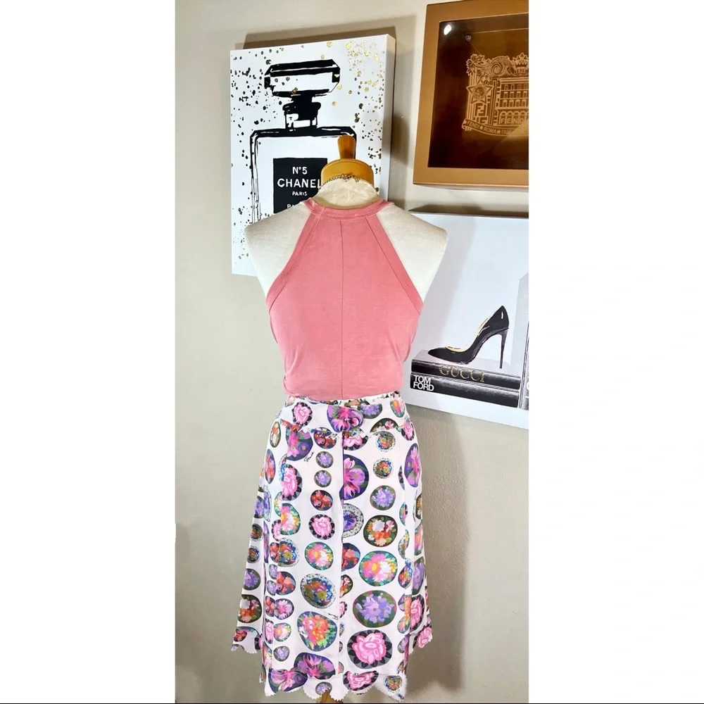 Fendi Colorful 100% Silk Midi Logo Skirt W/ Jagged Trim